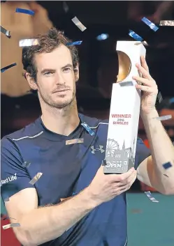  ?? Picture: AP. ?? Andy Murray with the Erste Bank Open trophy, his third title triumph this month.
