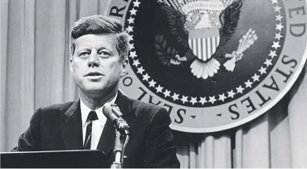  ??  ?? John F Kennedy discusses America’s standing in the world and the cost of maintainin­g its security in the 20-minute speech he never delivered