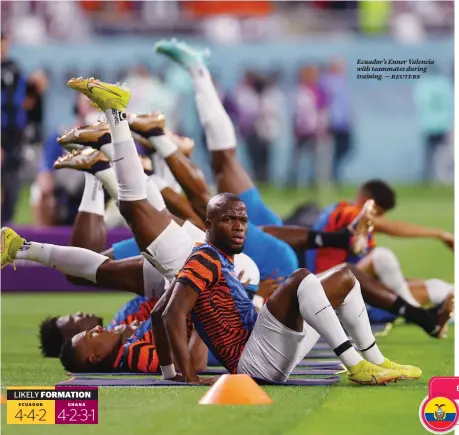  ?? ?? Ecuador’s Enner Valencia with teammates during training. — reuters