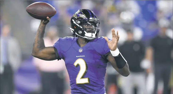  ?? AP PHOTO ?? Baltimore quarterbac­k Tyler Huntley was placed on the team’s reserve/COVID-19 list after testing positive for the coronaviru­s on Saturday, Dec. 25. Third-string quarterbac­k Josh Johnson will start in the Ravens’ next game on Sunday, Dec. 26, against the Cincinnati Bengals.