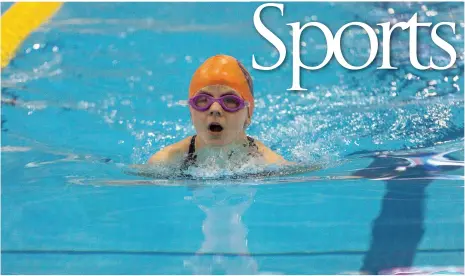  ?? CITIZEN PHOTO BY JAMES DOYLE ?? Nine-year-old Nevaeh Bellerive competes in the 50-metre breaststro­ke on Sunday at the Aquatic Centre during the Prince George Barracudas Fall Invitation­al swim meet.