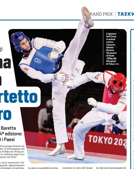  ?? ANSA ?? L’egiziano Seif Eissa in azione contro l’azzurro Alessio Simone nel quarto di finale -80kg alle Olimpiadi di Tokyo