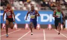  ?? Photograph: Christian Petersen/Getty ?? Christian Coleman (centre) was the fastest qualifier in the men’s 100m heats despite slowing to a trot by the end of his race.