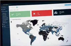  ?? — TNS ?? A map, compiled by British company Malware Tech, displays the geographic­al distributi­on of the WannaCry ransomware cyberattac­k in May last year.