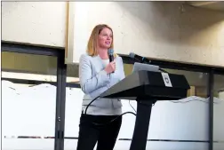  ?? Herald photo by Tim Kalinowski ?? Oldman Watershed Council executive director Shannon Frank speaks at the Earth Day Symposium at the University of Lethbridge on Tuesday.