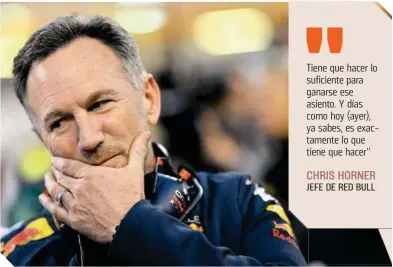  ?? ?? Christian Horner comenzó la temporada con excelentes noticias que ayudarán al piloto mexicano.