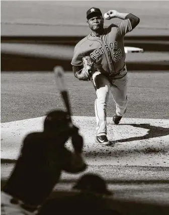  ??  ?? Valdez allowed one run on three hits while striking out nine in a pivotal Game 6 win over the Rays. His teammates helped him stay focused during the outing, in which he threw101 pitches.