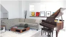  ??  ?? The bright and elegant great room has ‘ wow’ written all over it. A baby grand piano nestles into the corner of the room, a beautiful sculptural element against the neutral walls and gleaming tile floors.