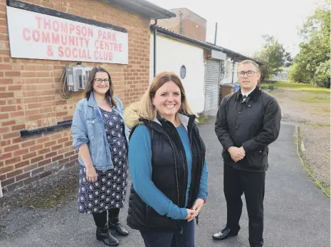  ?? ?? Thompson Park Community Centre’s new committee, from left, Cllr Alex Samuels, resident secretary Fiona Tobin and chair Cllr Michael Butler.