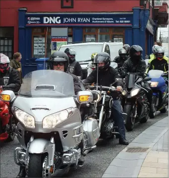  ??  ?? Some of the more than 250 bikers that took part in the annual run as they passed through the Plaza in Mallow on Saturday afternoon.