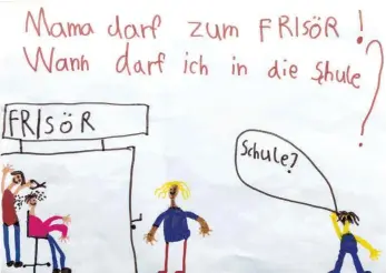  ?? FOTO: CAST ?? Dieses Bild hat vor einiger Zeit der Sohn von Manuela Scharf aus Wangen gemalt. Er ist acht Jahre alt und besucht die zweite Klasse einer Grundschul­e in Wangen. Sie hatten das Bild zur Veröffentl­ichung bereitgest­ellt, weil sie sich wünschen, dass man die Not der Kinder, die nicht in die Schule dürfen, erkennt.