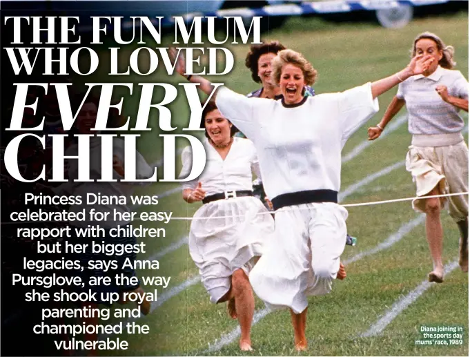  ??  ?? Diana joining in the sports day mums’ race, 1989