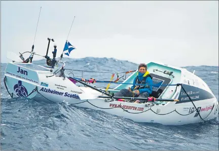  ??  ?? ENDURANCE: Elaine Hopley spent almost two months crossing the Atlantic to raise cash for Alzheimer Scotland in her boat Jan, named after her mother.