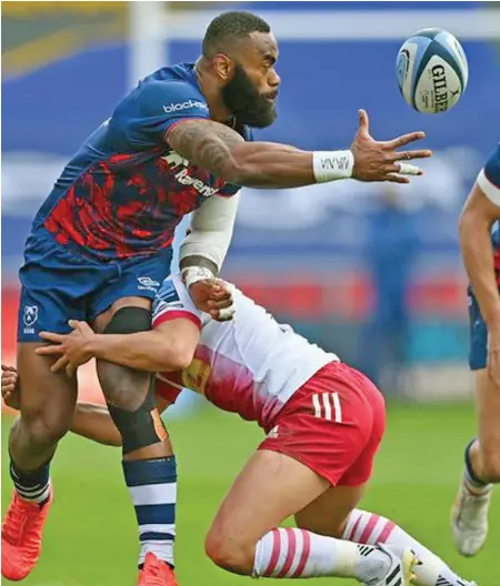  ?? Photo: Bristol Bears ?? Semi Radradra in action for Bristol Bears against Harlequins on March 27, 2021.