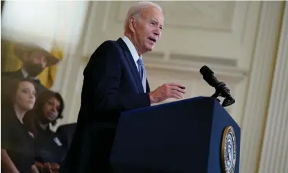  ?? ?? Joe Biden speaks on the anniversar­y of the Inflation Reduction Act during an event in the White House, on Wednesday. Photograph: Evan Vucci/AP