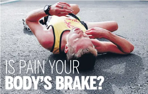  ?? Photo: GETTY IMAGES ?? Down and out: A runner collapses with exhaustion at the end of a marathon.