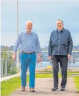  ?? ?? Dr Andrew Jeffrey, left, and John “Jack” Reilly at the former dockyard in Dundee.