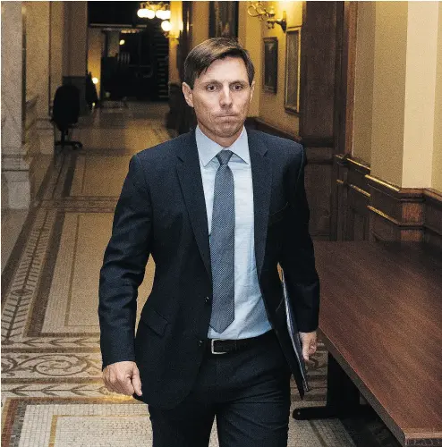  ?? AARON VINCENT ELKAIM / THE CANADIAN PRESS ?? Patrick Brown leaves Queen’s Park Wednesday night after “categorica­lly’’ denying allegation­s about his conduct.