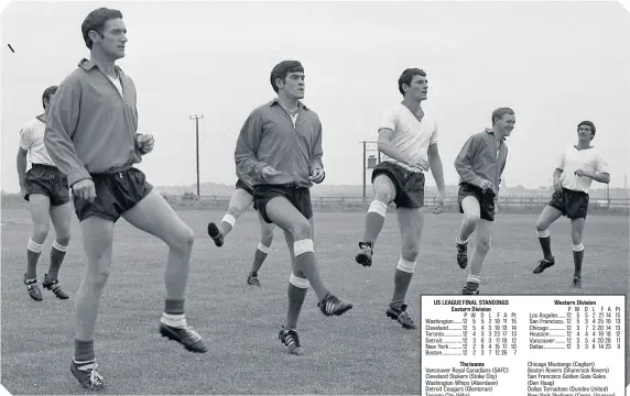  ??  ?? Sunderland return to training in July, 1967. From left: George Kinnell, Billy Hughes, Neil Martin, Allan Gauden and Jim Baxter.