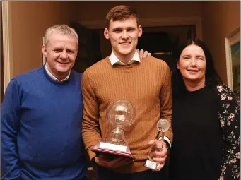  ??  ?? East Kerry GAA Young Footballer of the Year award winner Gavin White with his parents Noel and Therese at the Dr O’Donoghue Cup East Kerry All Stars Awards banquet at The Brehon, Killarney on Saturday. Photo by Michelle Cooper Galvin