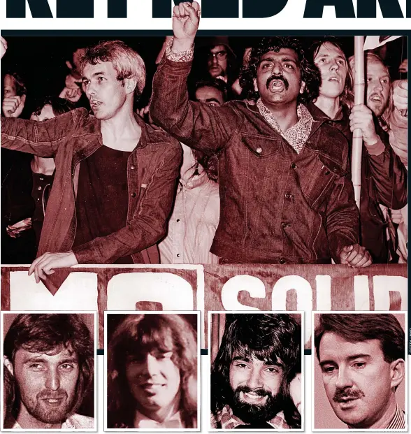  ??  ?? MARXIST MISSION: An Internatio­nal Marxist Group demonstrat­ion in 1974, top. From left: Former Labour Health Secretary Alan Milburn in the early 1980s; Tony Blair at Oxford in 1972; former Chancellor Alistair Darling at Aberdeen University in the early 1970s and Labour’s former spin doctor Peter Mandelson in 1989