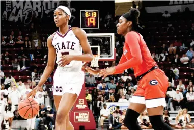  ??  ?? Mississipp­i State’s Rickea Jackson, left, had one of the best freshman seasons scoring in school history as she finished as the leading scorers among her classifica­tion in the league at 15.1. (Photo by Jason Cleveland, SDN file)