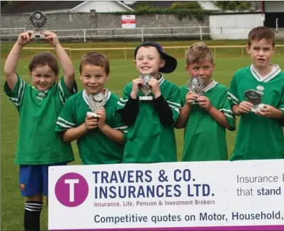  ??  ?? A happy group of young soccer players at the Arklow Town FC Mini World Cup held at the Bridgewate­r Centre Park last week.