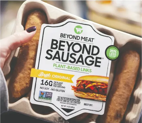  ?? GabyJones/Blomberg ?? California-based Beyond Meat — one of the most well-known names in the plant-protein space — went public in May
2019 at US$25 per share. It’s traded at over US$100 for the past several months.