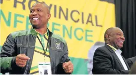  ?? Sibongile Ngalwa (See Page 3) ?? Allies: Newly elected Eastern Cape ANC chairman Oscar Mabuyane with Deputy President Cyril Ramaphosa at the party’s provincial conference in East London on Sunday. /