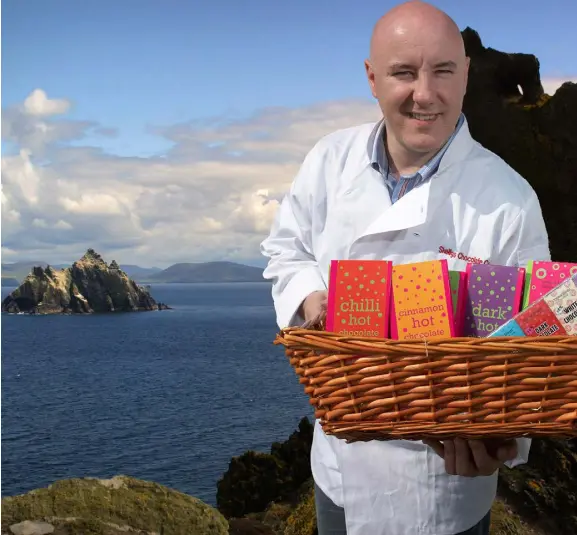  ??  ?? Chocolate maker Colm Healy with a selection from his Skelligs Chocolate range