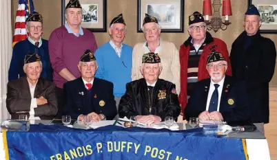  ??  ?? Included in the photograph are the newly elected officers of the Fr Duffy Post of the American Legion. Commander: Pat Mulcahy, 1st Vice Commander: Mike Devine, 2nd Vice Commander: Michael O’Connor, 3rd Vice Commander: Maurice O’Connor, Adjutant:John Canty, Service Officer: Rico Stein, Sergeant at Arms:Joe Willis, Finance Officer: Joe Devine, Chaplain:Daniel Finnucane, Judge Advocate: Terrance Eddie, Historian: Danny Walsh.
The Fr Duffy Post recently held its AGM in Killarney.