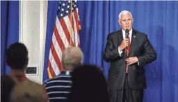  ?? ASSOCIATED PRESS ?? Vice President Mike Pence participat­es in an event Tuesday at the Ingleside Hotel in Pewaukee, Wis.