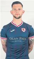  ?? ?? Goalscorer Dylan Easton models Raith Rovers’ new home kit for 2022-23.