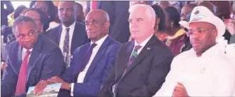  ??  ?? R-L: Akwa Ibom Governor Udom Emmanuel; MD/Chairman ExxonMobil, Paul McGrath; General Manager, Gas Division, NAPIMS /NNPC, Hillary Akpan; and Vice Chairman, ExxonMobil, Udom Inoyo, at the ground-breaking ceremony for ExxonMobil’s N13bn community...