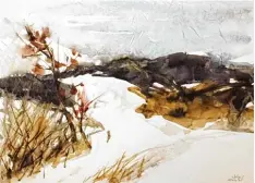  ?? Foto: Galerie ?? Gefrierspu­ren im Freien: Wilhelm Egers Aquarell „Letzter Schnee“.