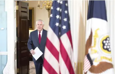  ?? PICTURE: AP ?? UNDER PRESSURE: US Secretary of State Rex Tillerson leaves his office to make a statement to reporters at the State Department in Washington on Wednesday.