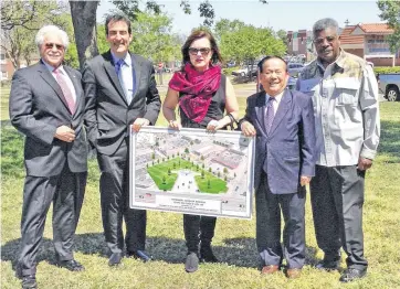  ?? [PHOTO BY LINDSAY WHELCHEL, FOR THE OKLAHOMAN] ?? From left, Doug Kupper, Oklahoma City Parks and Recreation; Ed Shadid, Ward 2 councilman; Robbie Kienzle, Office of Arts and Cultural Affairs; Vinh Nguyen, Vietnamese-American Community; and Pete Peterson, Oklahoma Veterans Council, meet at Military...