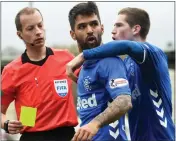  ??  ?? Daniel Candeias was sent off by Collum