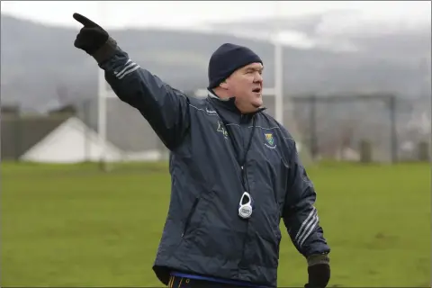  ??  ?? Wicklow Senior football John Evans directs his players during the recent challenge game with Wexford in Rathnew.