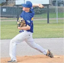  ?? JASON SIMMONDS/JOURNAL PIONEER ?? Eastern Express pitcher Reese McIsaac delivers a pitch against the host Summerside Chevys in the championsh­ip game of the Summerside 15-under AAA baseball tournament at Queen Elizabeth Park’s Very Important Volunteer Field on Sunday afternoon.