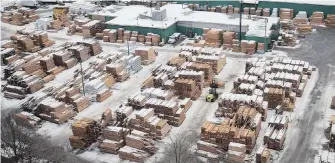  ??  ?? A view of Delta Cedar Products in Delta in January. Experts warn that if the U.S. imposes new softwood duties on Canadian products, smaller Quebec and Ontario producers will be particular­ly vulnerable.