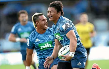  ?? GETTY IMAGES ?? Blues wing Caleb Clarke, seen here scoring a dazzling try against the Hurricanes at Eden Park, credits his sevens stint with taking his game to the next level in Super Rugby.