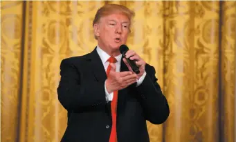  ?? AP PHOTO ?? U.S. President Donald Trump speaks during an opioid summit at the White House on Thursday in Washington.