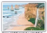  ??  ?? Heavy rainfall created a waterfall at the Twelve Apostles on Friday.