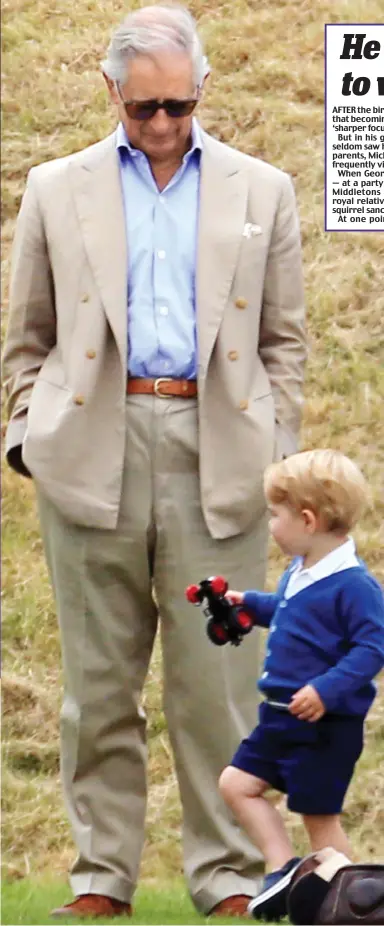  ??  ?? Absent grandfathe­r: Charles missed Prince George’s first and second birthday parties