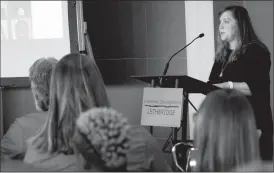  ?? Herald photo by Greg Bobinec ?? Lisa Skierka, Executive Vice President of SkierkaTec­h Inc. gives her presentati­on on equality for women in the workplace and in Parliament during the Economic Developmen­t Lethbridge IgniteYQL event, Wednesday afternoon.