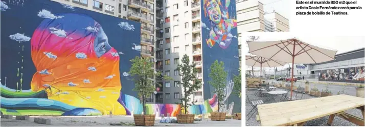  ??  ?? Este es el mural de 850 m2 que el artista Dasic Fernández creó para la plaza de bolsillo de Teatinos. La plaza de bolsillo de Lo Prado contará con 20 juegos de terraza para los vecinos.