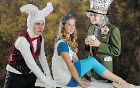  ?? MICHAEL BELL/Leader-Post ?? Declan Hewitt, left, Kayla Weir and Luke Lumbard, star in Do It With Class Theatre’s production of Alice in Wonderland, which hits the stage at Darke Hall on Oct. 28 through Oct. 30.