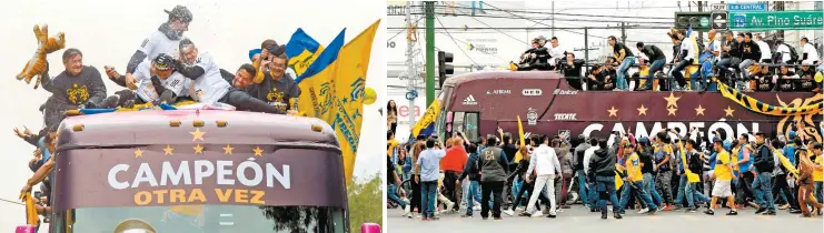  ??  ?? Los jugadores disfrutaro­n la convivenci­a con la gente En cada parte del recorrido hubo aficionado­s que se acercaron al autobús para celebrar