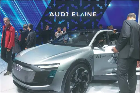  ?? PROVIDED TO CHINA DAILY ?? Volkswagen’s premium arm Audi showcases an electric SUV coupe called Elaine at this year’s Frankfurt Motor Show in Germany.